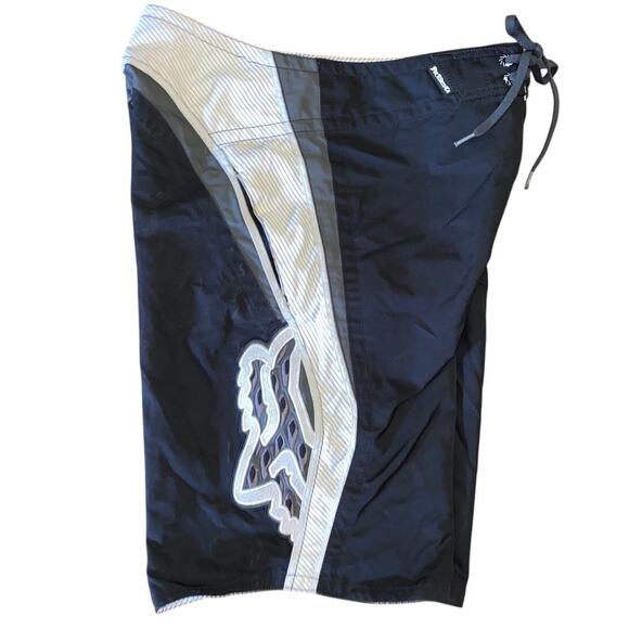 Vintage Y2K Fox Racing Riders Mens 32" Black Gray Unlined Swim Board Shorts GUC - Picture 1 of 12